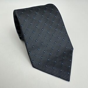 RBM Collection Necktie Mens Shiny Charcoal Grey Blue Geometric Silk Made in USA